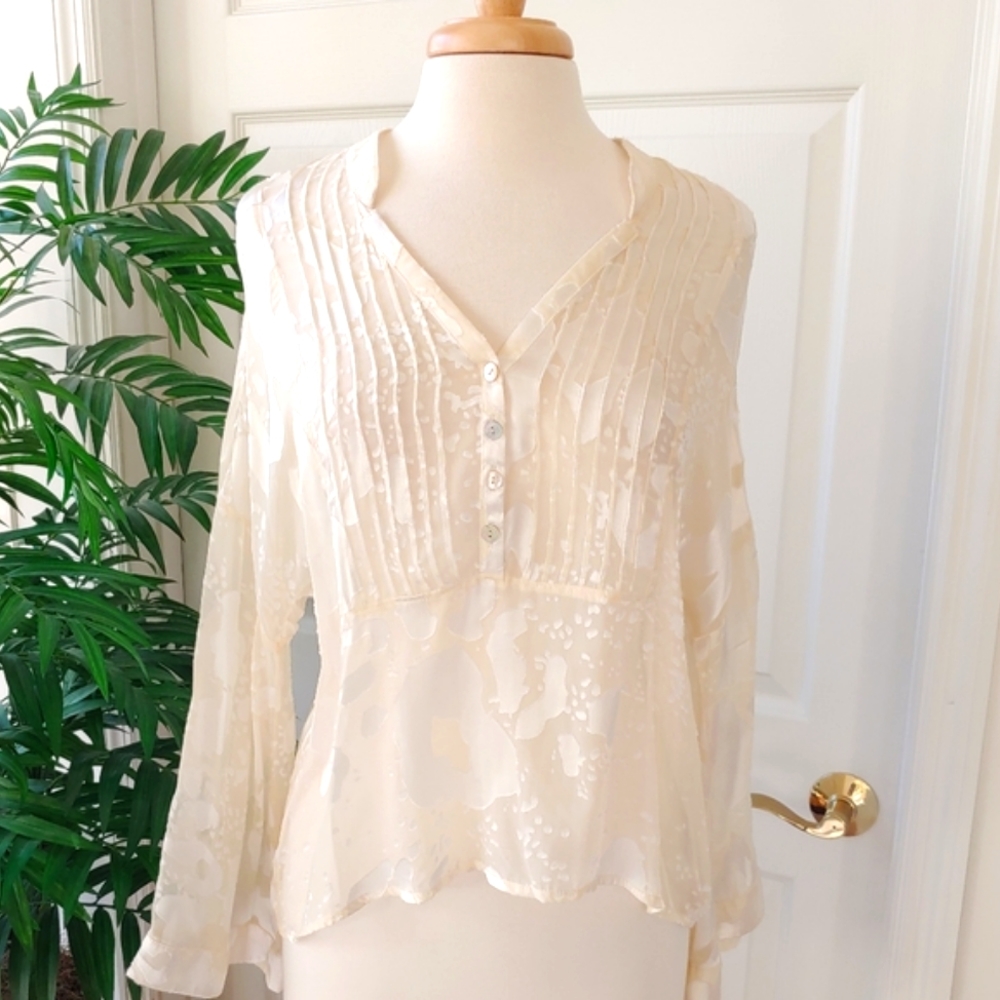 Patterson J Kincaid Detailed Embellished Sheer Long Sleeve Top Luna Tunic Medium